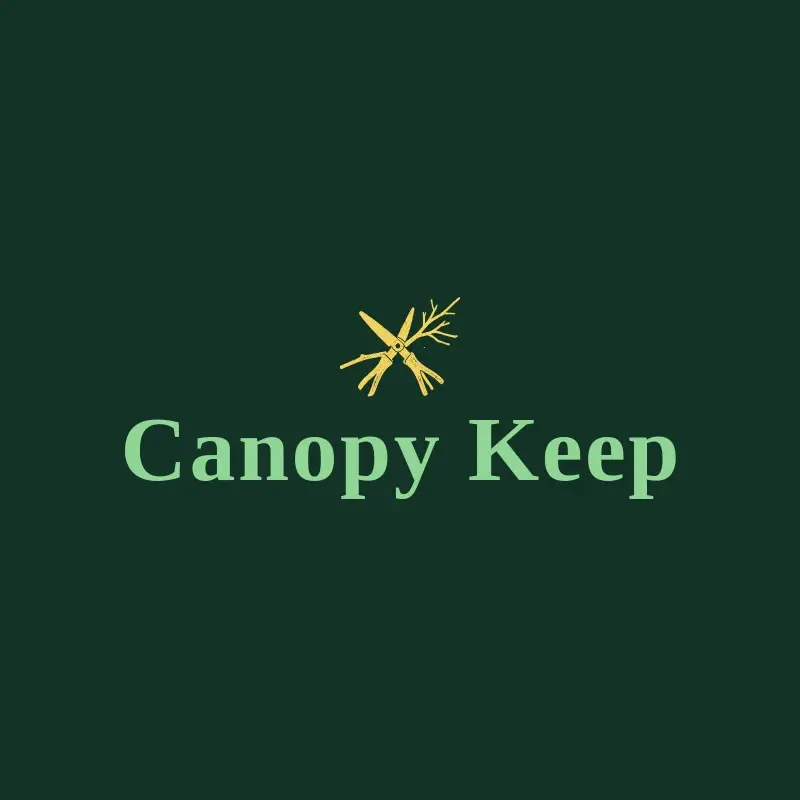 The tree trimming company name Canopy Keep as a branded logo with a color icon