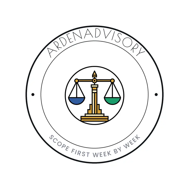 Deco advisory logo for ArdenAdvisory with a balance scale held level