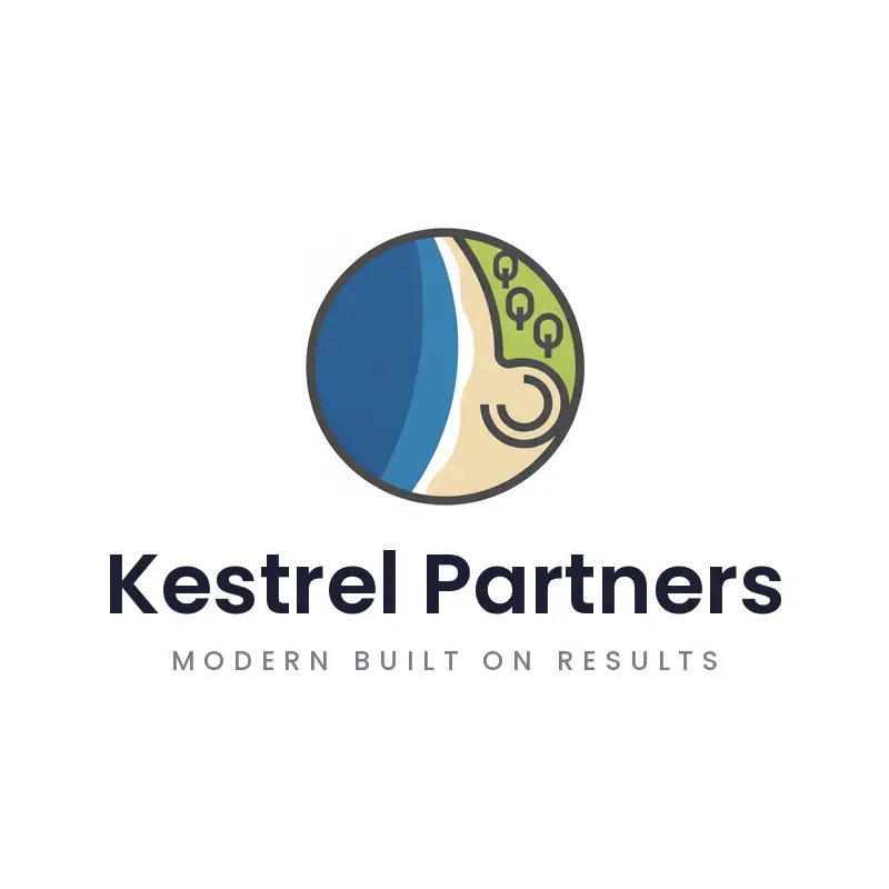 A coastline with a building footprint, a waterfront commercial real estate logo in a minimal style