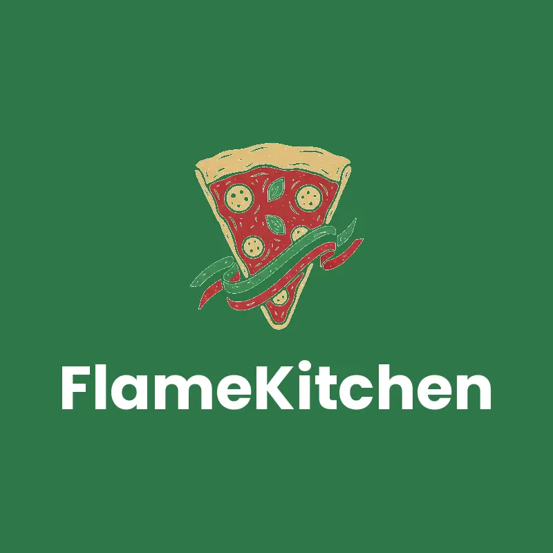 A linocut pizza slice with an Italian flag on a green background.