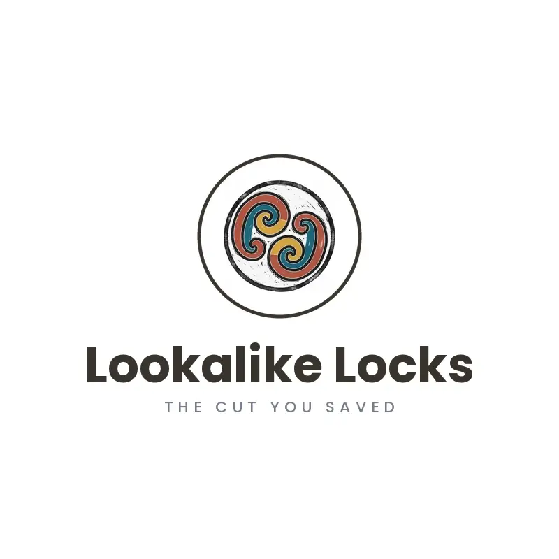 The salon name Lookalike Locks as a branded logo in a linocut style