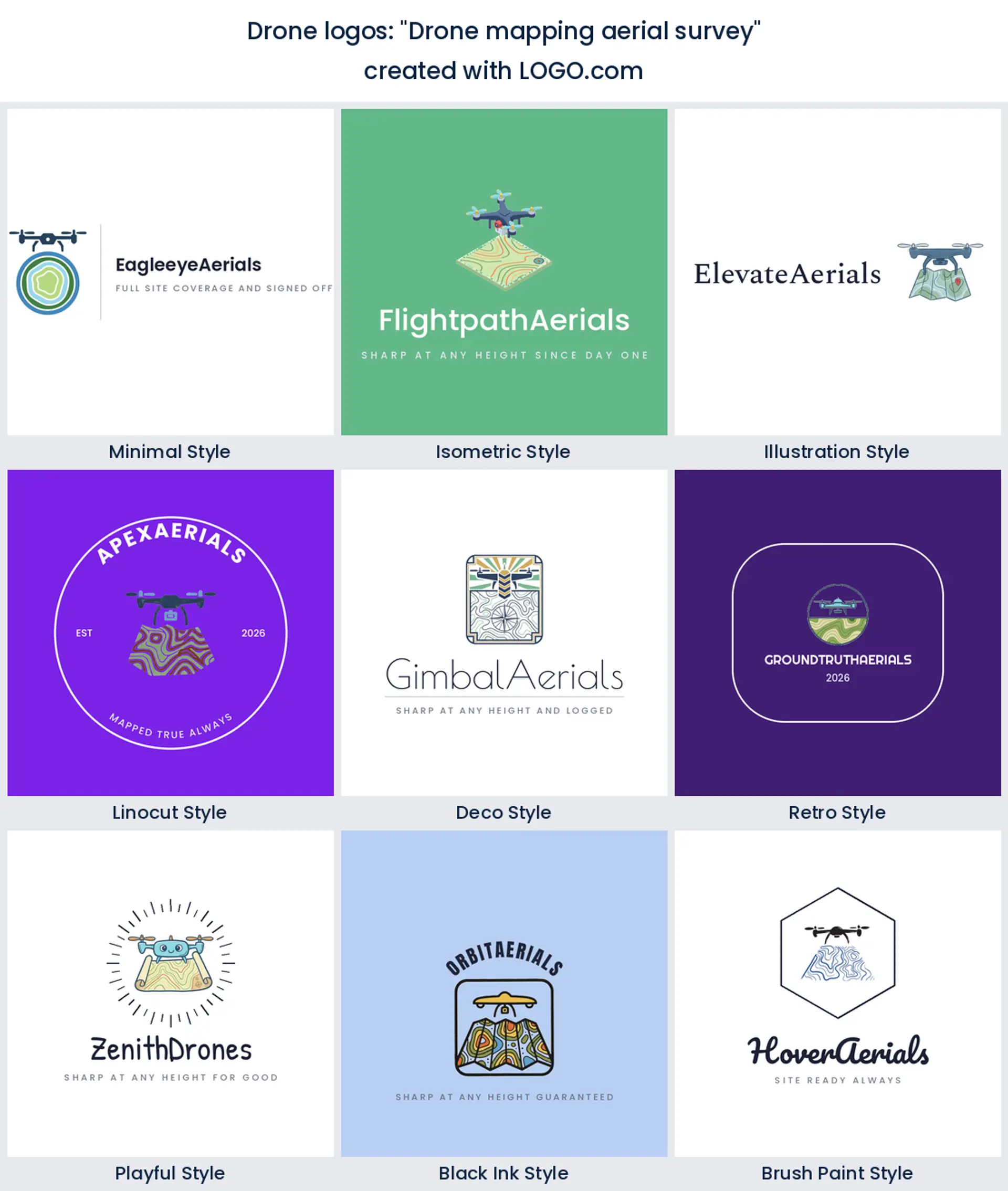 Drone mapping and aerial survey logo shown across nine LOGO.com styles