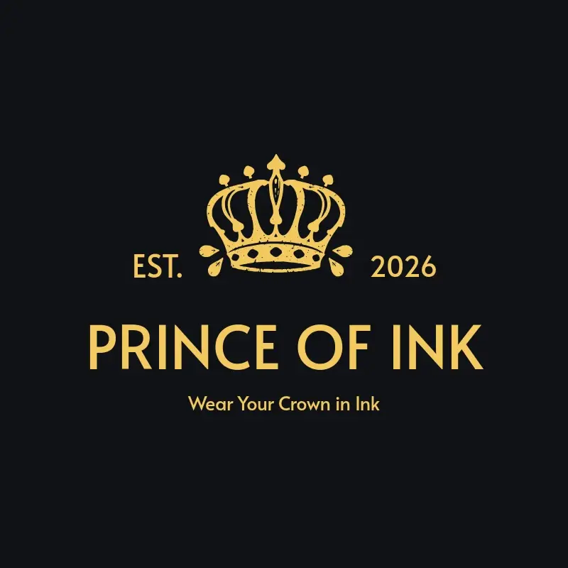 The tattoo shop name Prince of Ink as a branded logo with a single color icon