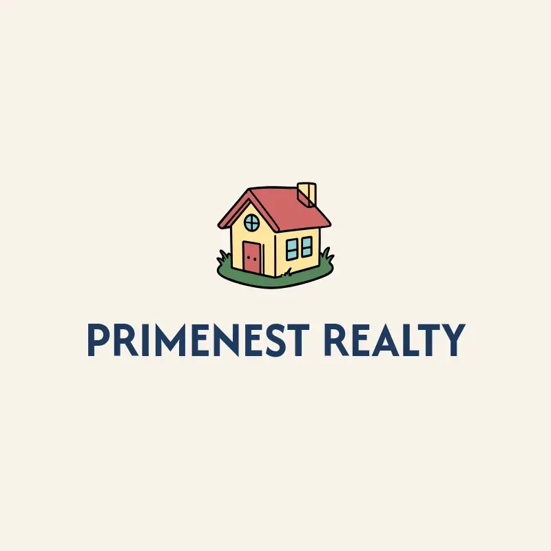 The real estate company name PrimeNest Realty as a branded logo with a color icon