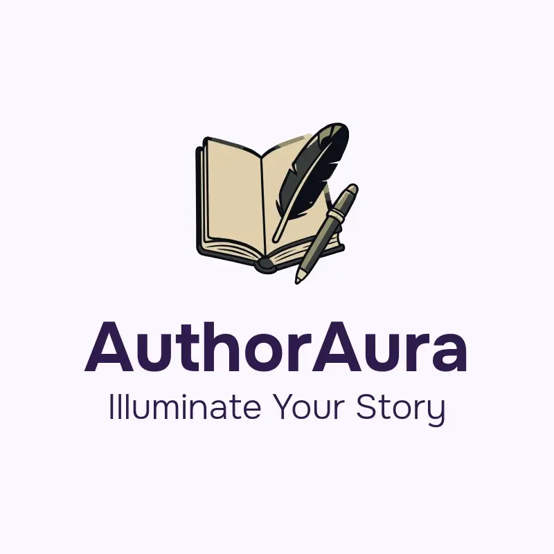 The pen name AuthorAura as a branded logo with a color icon