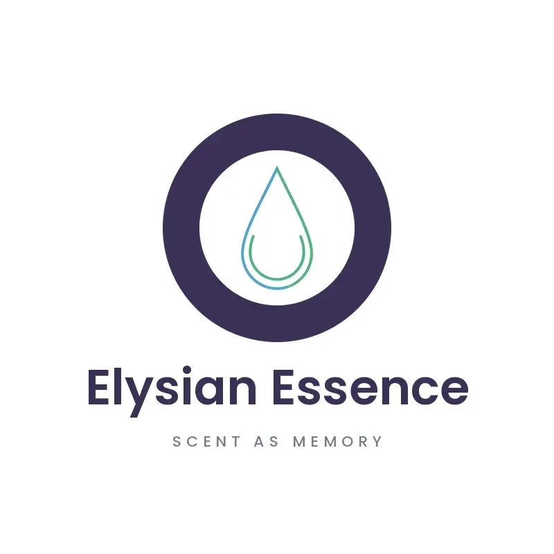 The perfume name Elysian Essence as a branded logo in a minimal style