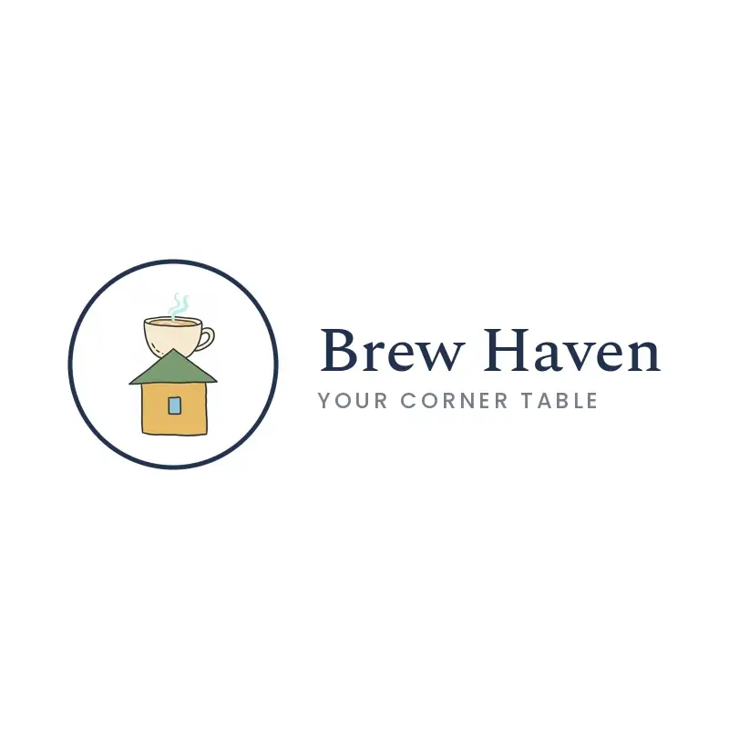 The cafe name Brew Haven as a branded logo in an illustration style