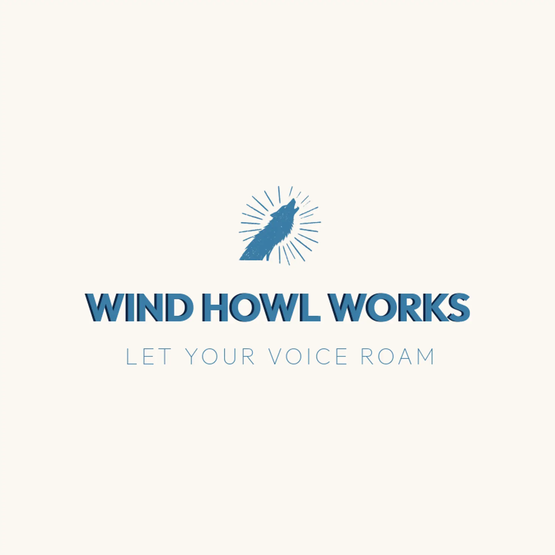 Wind Howl Works logo for wolf