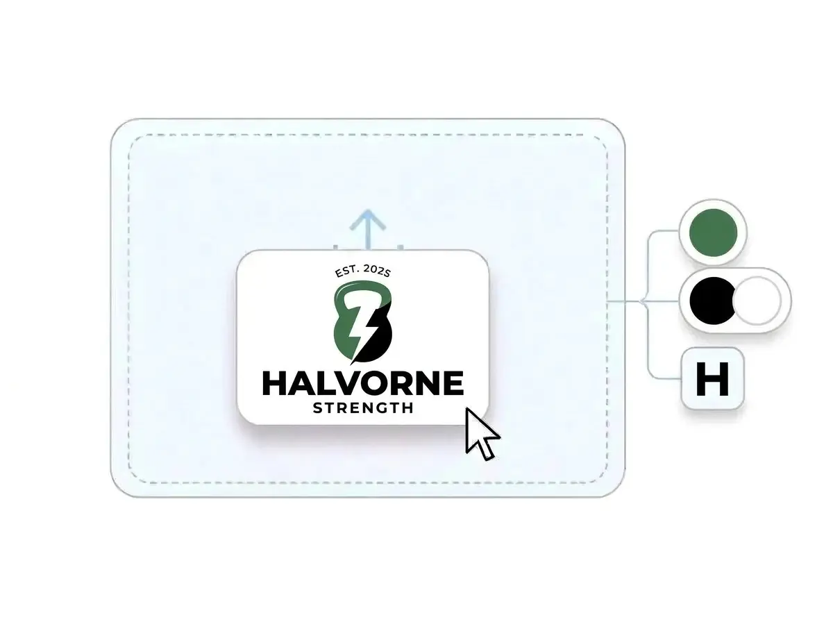 Halvorne Strength logo, a kettlebell with a lightning bolt in forest green and black, dropped into the LOGO.com upload box with its colors pulled out
