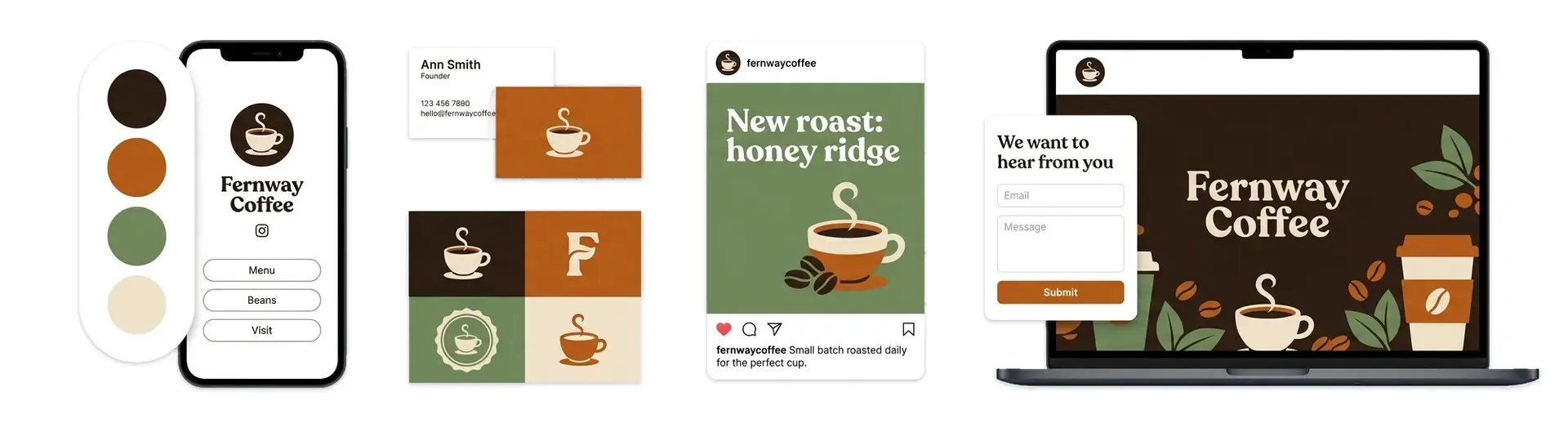 Coffee logo maker brand kit for Fernway Coffee, a coffee shop