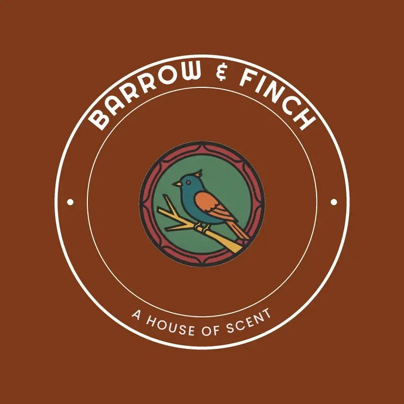 The perfume name Barrow & Finch as a branded logo in a retro style