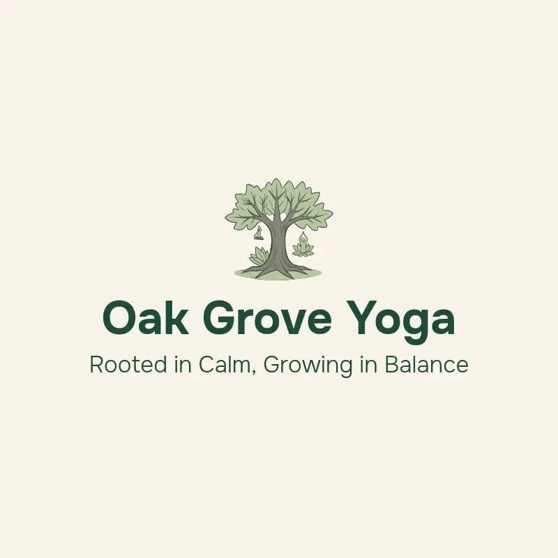 The yoga studio name Oak Grove Yoga as a branded logo with a color icon