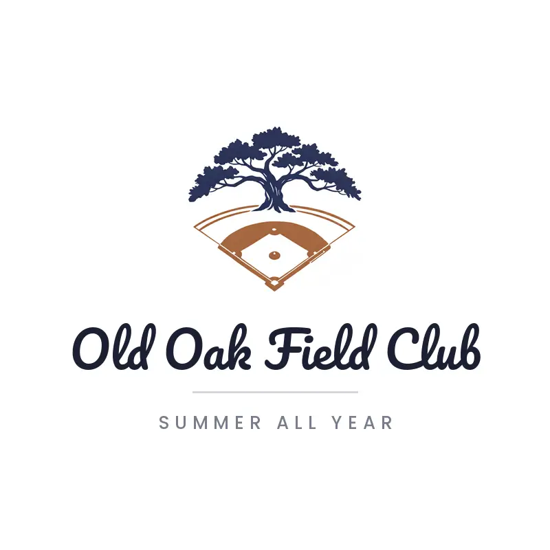 Oak tree and diamond baseball team logo for Old Oak Field Club