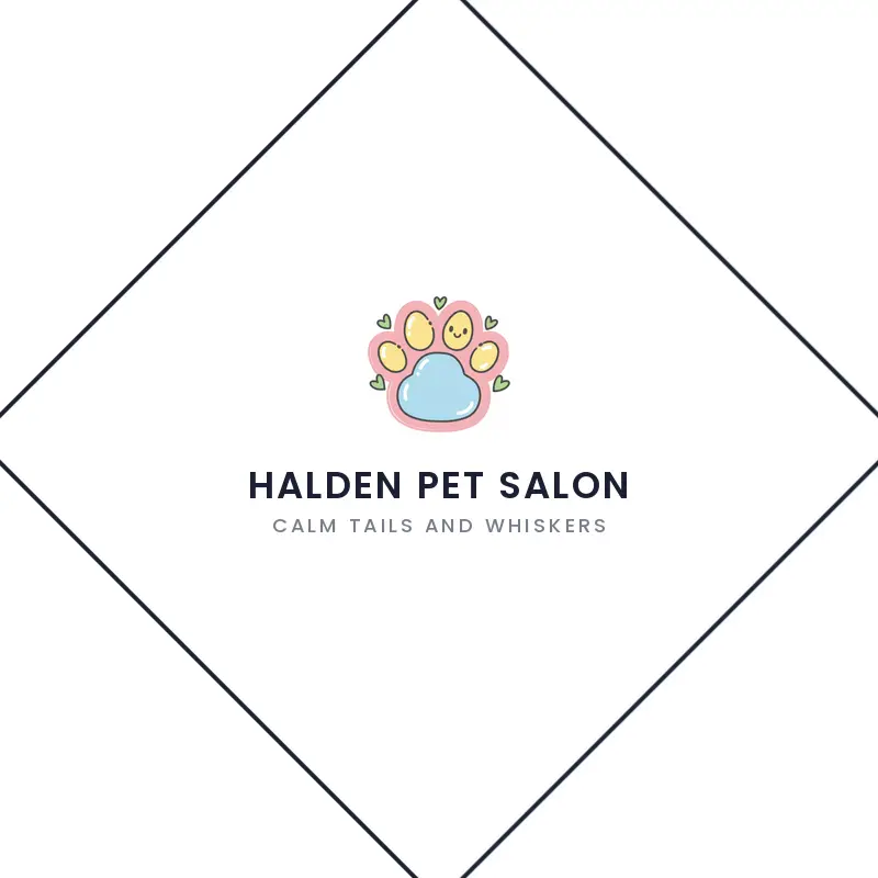 A small puppy paw print, a soft dog grooming logo in a playful style