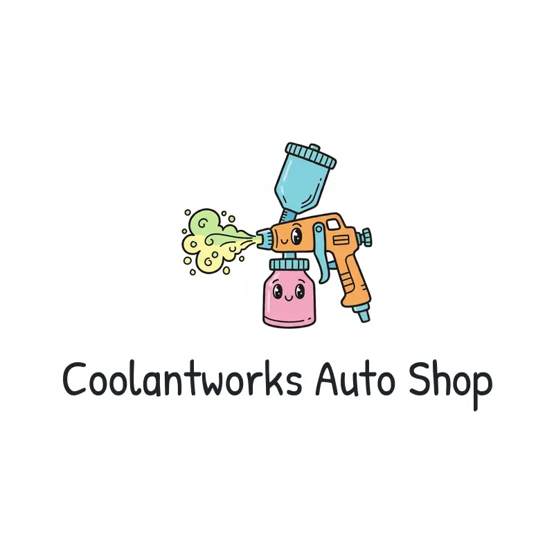 Playful auto body shop logo with a paint spray gun