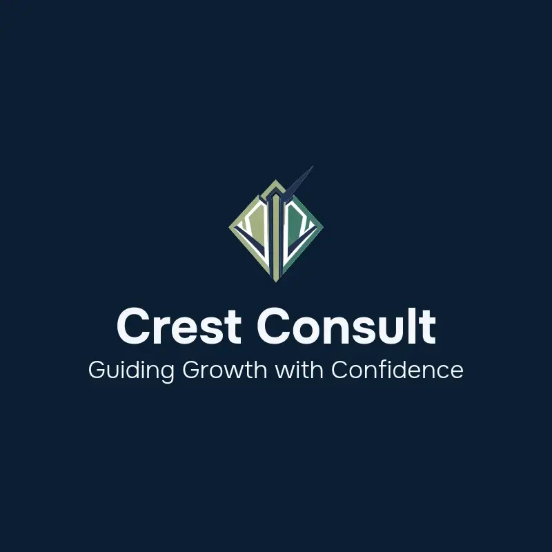 The consulting business name Crest Consult as a branded logo with a color icon