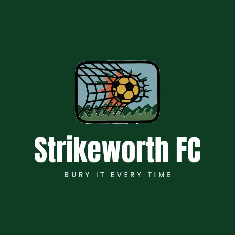 Ball in a broken goal net soccer team logo for Strikeworth FC