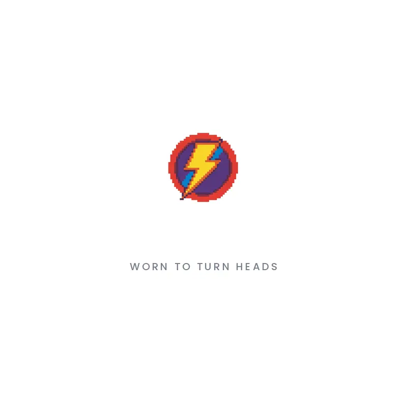A lightning bolt on a clothing emblem, a streetwear logo in a pixel style