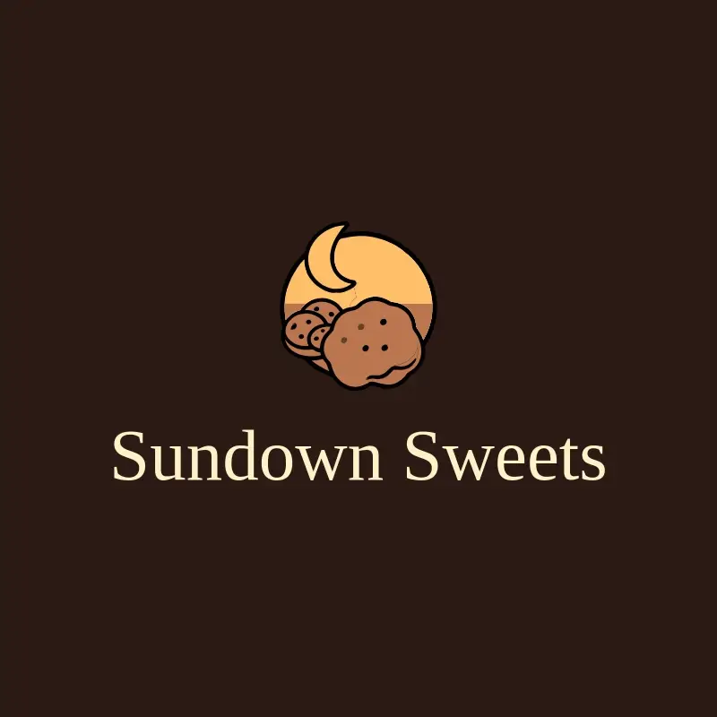 The cookie business name Sundown Sweets as a branded logo with a color icon