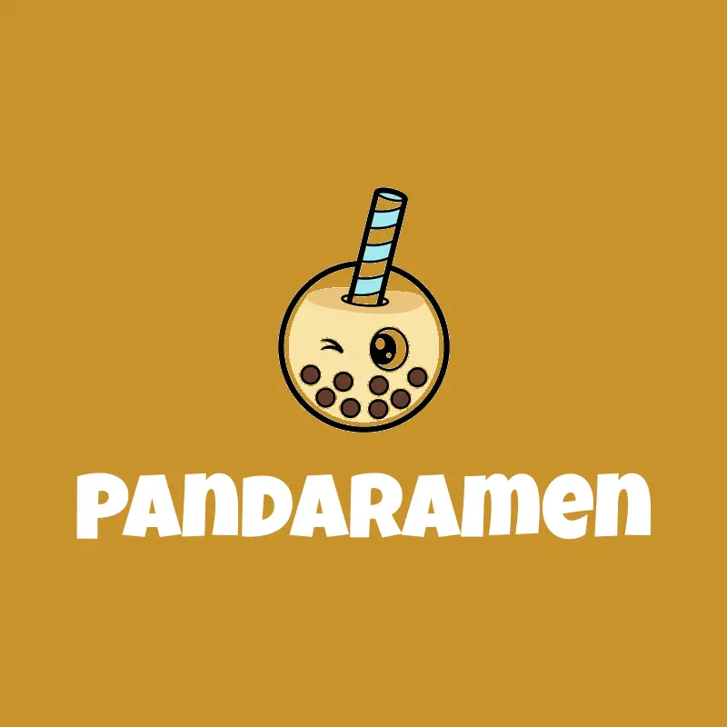 A cartoon boba cup Asian restaurant logo on a gold background.
