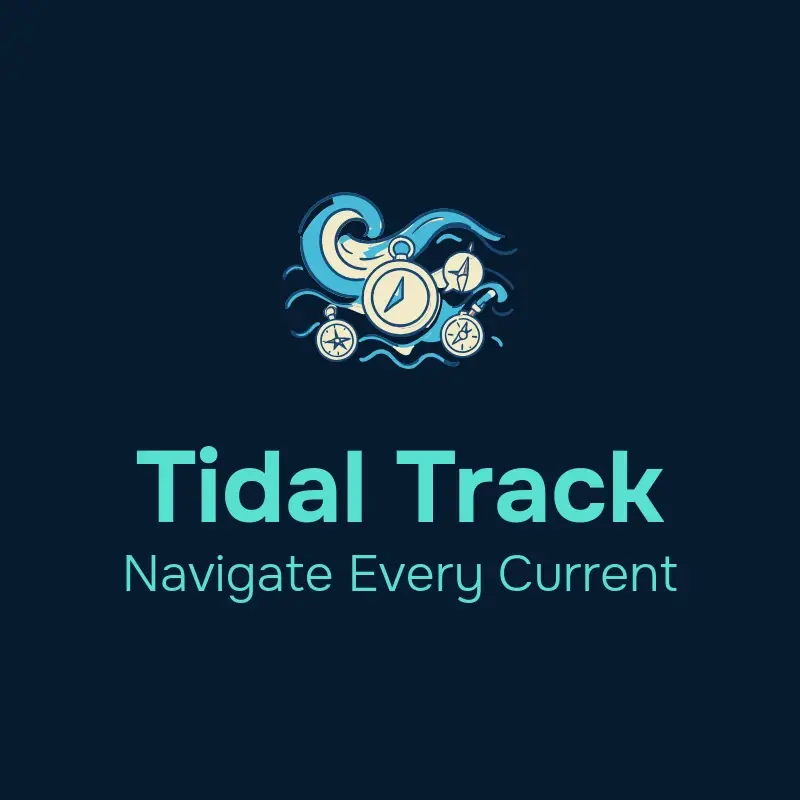 The boat name Tidal Track as a branded logo with a color icon