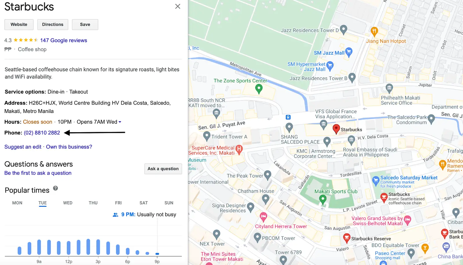 Starbucks Google Business Profile page