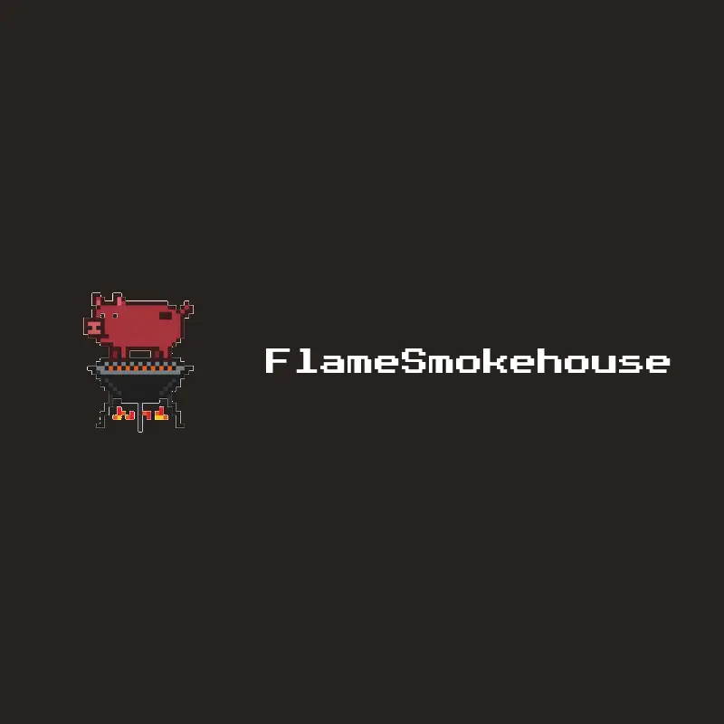 A pixel pig and barbecue grill logo on a charcoal background.