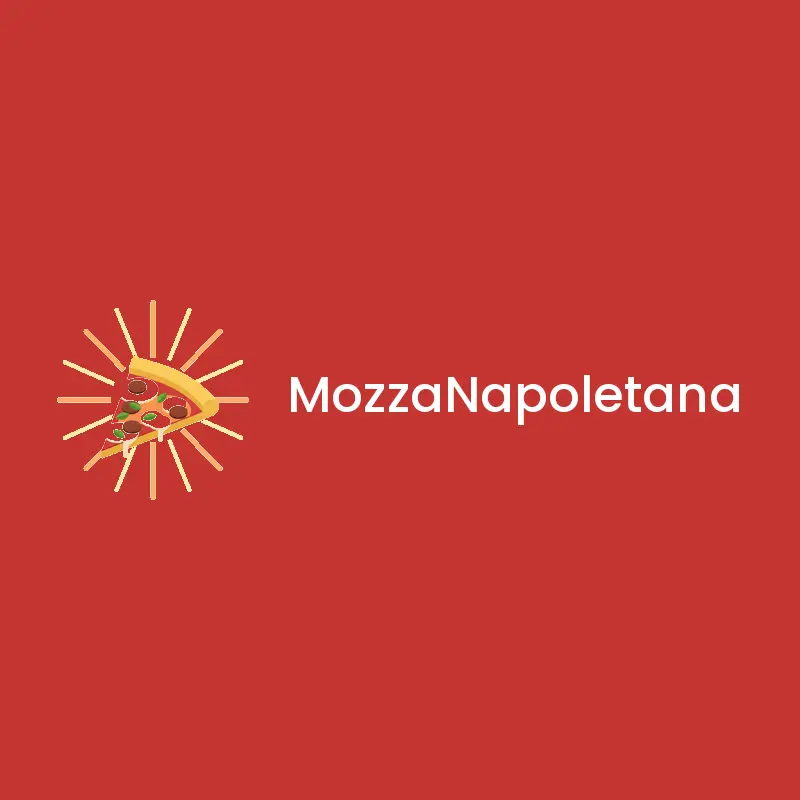 An isometric pizza slice with sun rays on a red background.