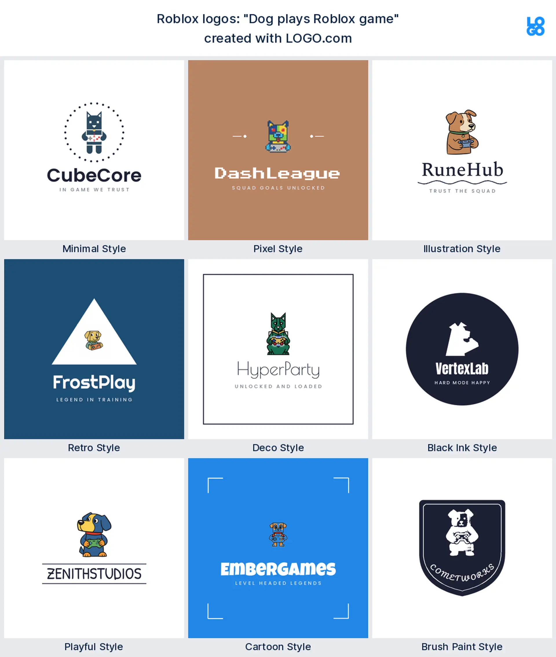 Roblox logos built from the founder prompt "Dog plays Roblox game"
