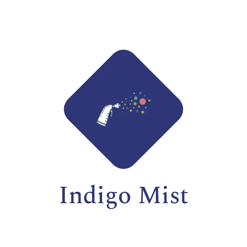 The perfume name Indigo Mist as a branded logo in an illustration style