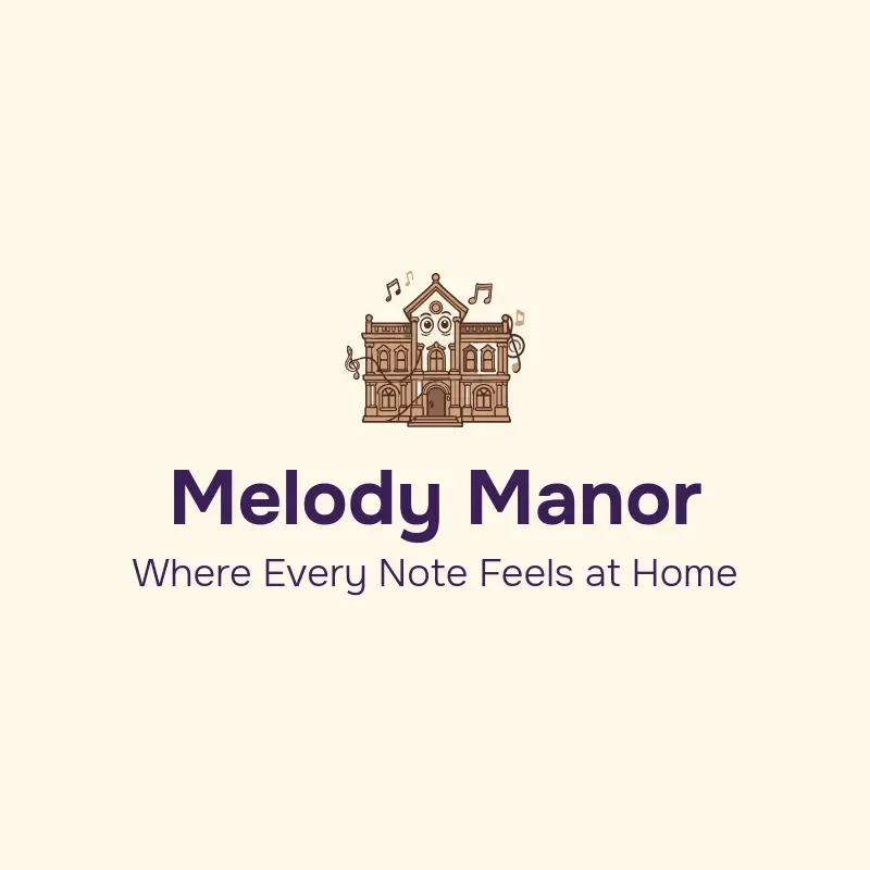 The music brand name Melody Manor as a branded logo with a color icon