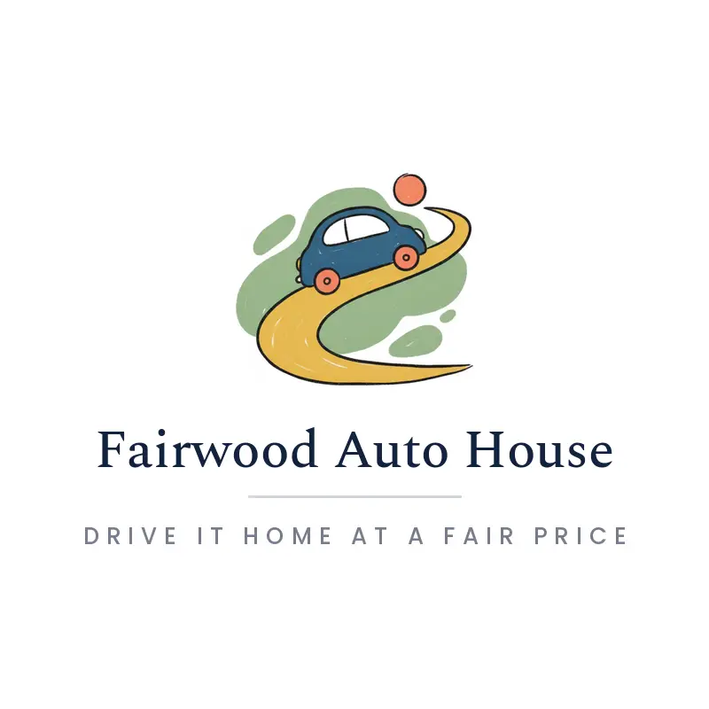 Illustrated automotive logo with a car on a curving road