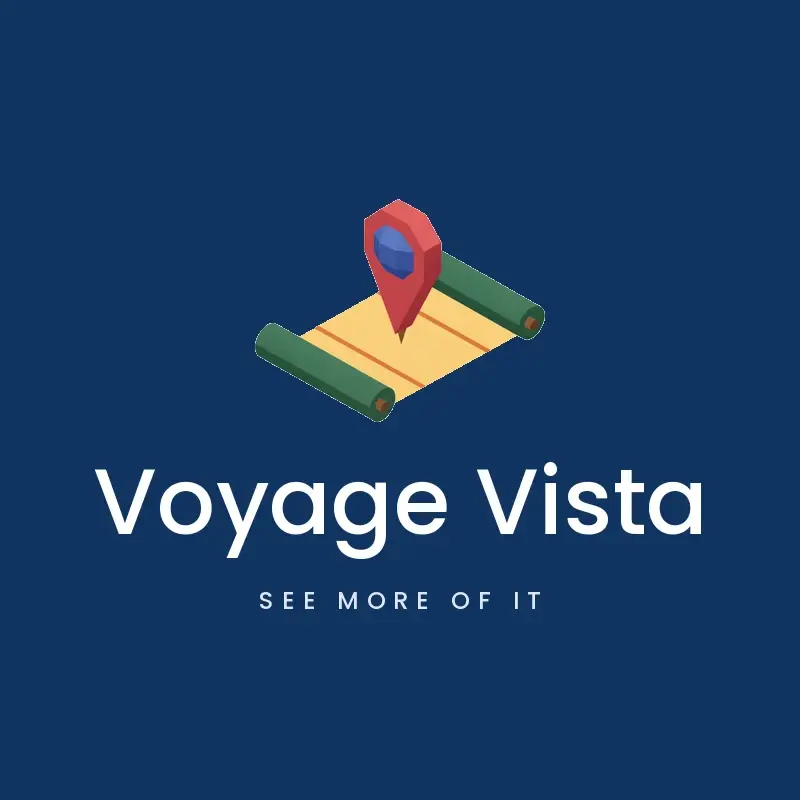 The travel name Voyage Vista as a branded logo in an isometric style