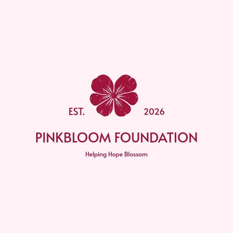 The charity name PinkBloom Foundation as a branded logo with a single color icon