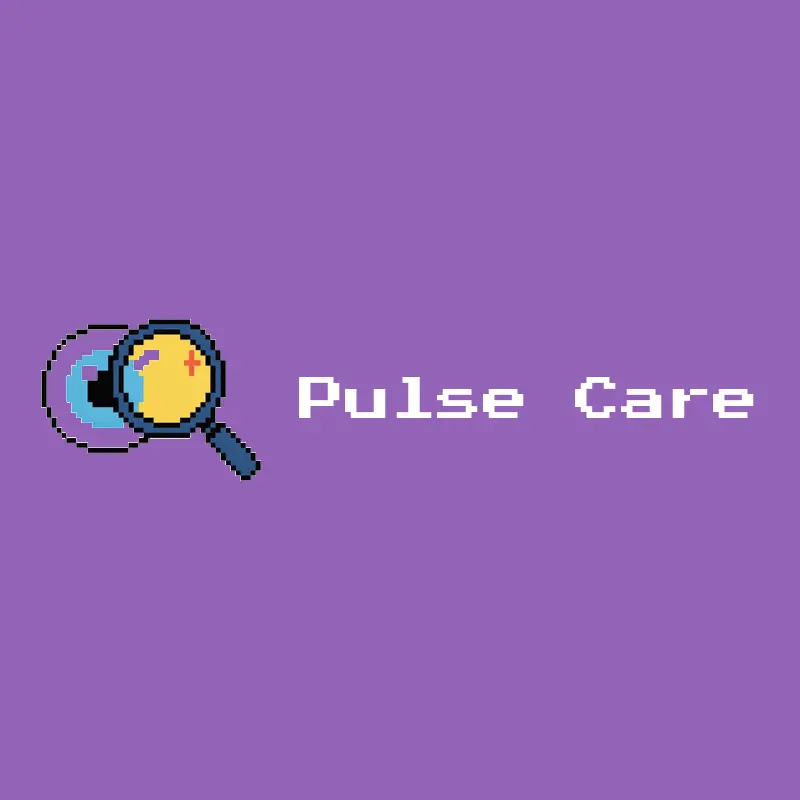 An eye and a magnifying glass, an optometry logo in a pixel style