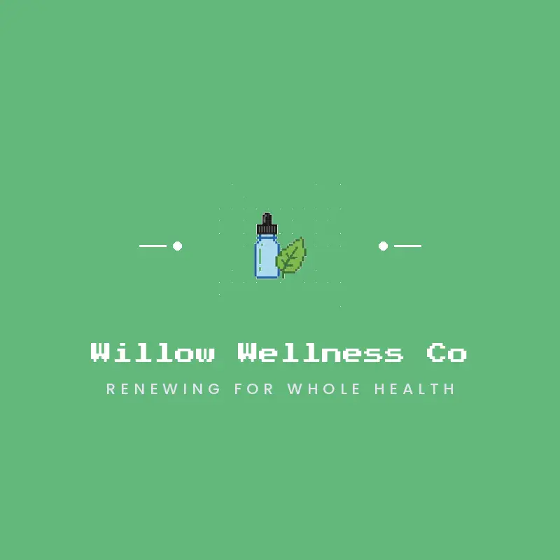 A dropper bottle and a herbal leaf, a wellness logo in a pixel style