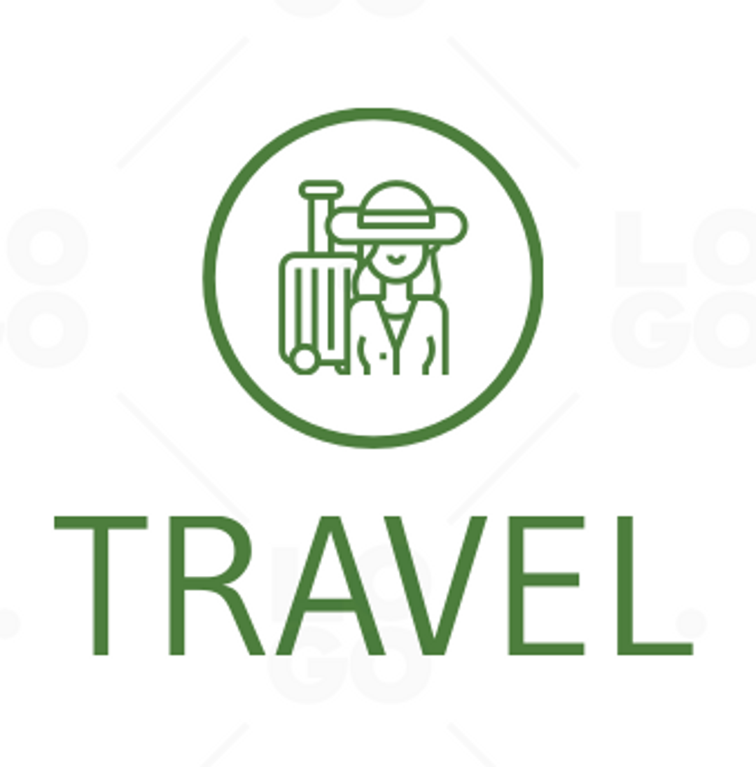 Minimalist Travel Logo for traveling agency with pin and flying