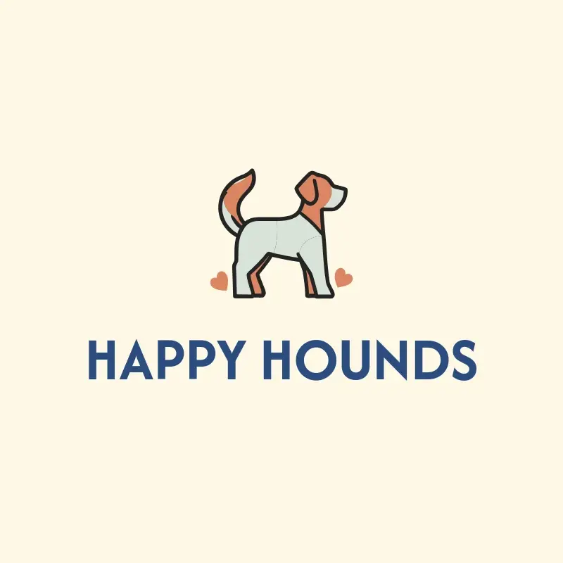 The pet business name Happy Hounds as a branded logo with a color icon