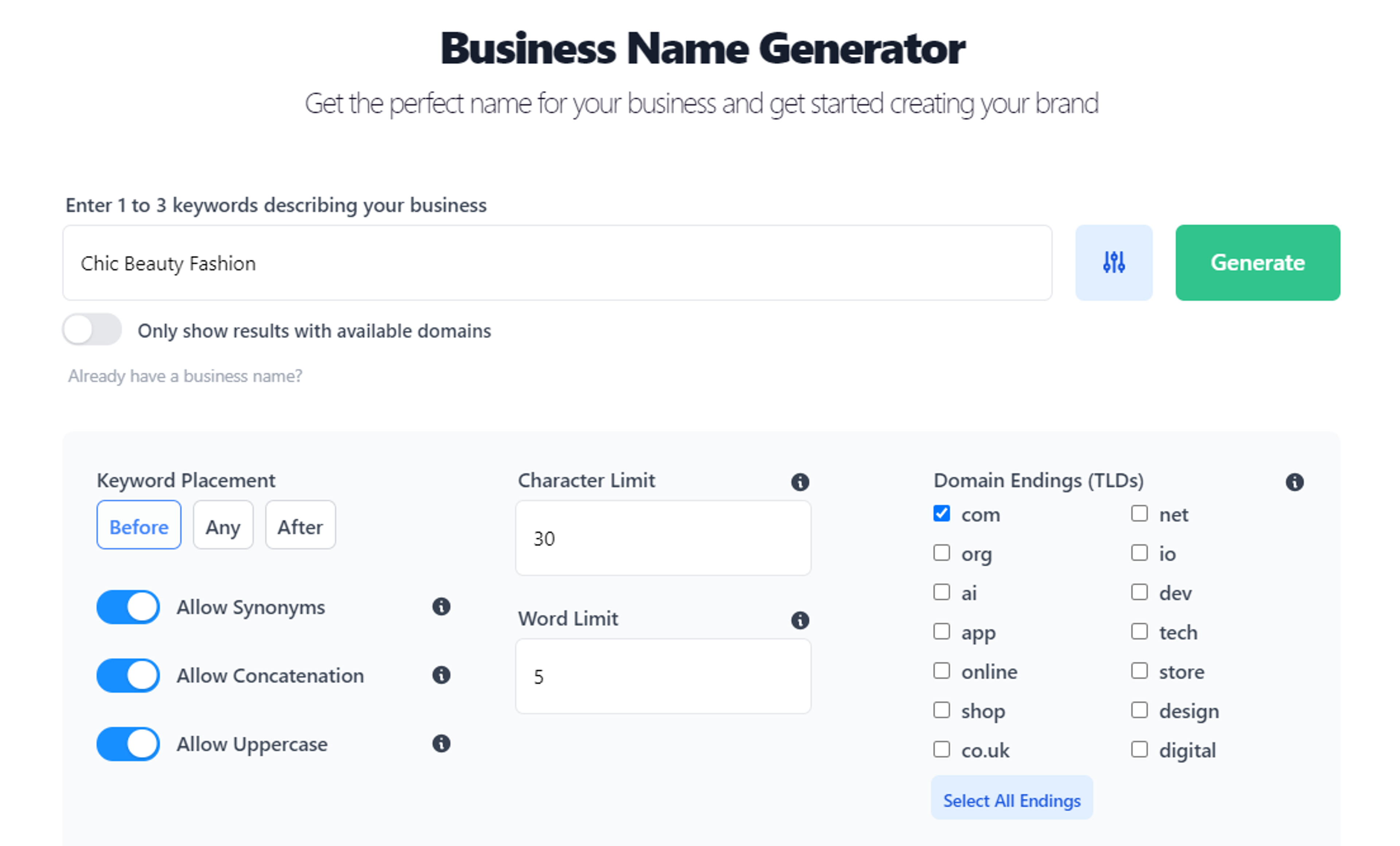 Our handy business name generator
