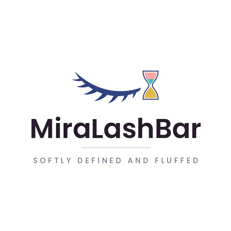 Curved eyelash with hourglass lash logo in a minimal style