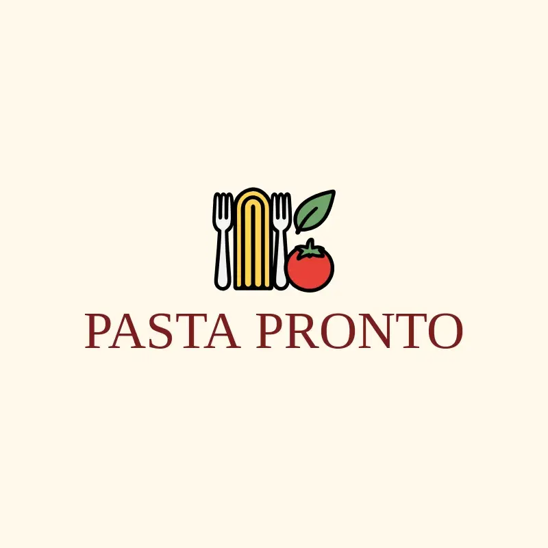 The Italian restaurant name Pasta Pronto as a branded logo with a color icon
