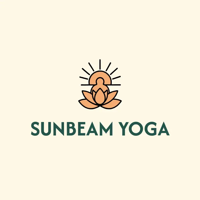The yoga studio name Sunbeam Yoga as a branded logo with a color icon