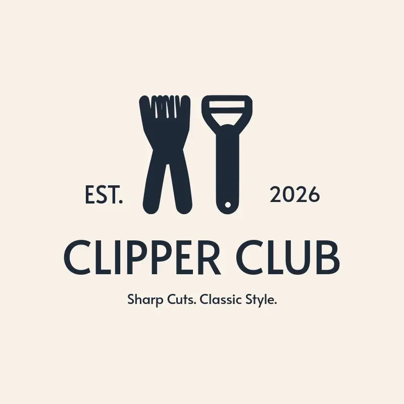 The barbershop name Clipper Club as a branded logo with a single color icon