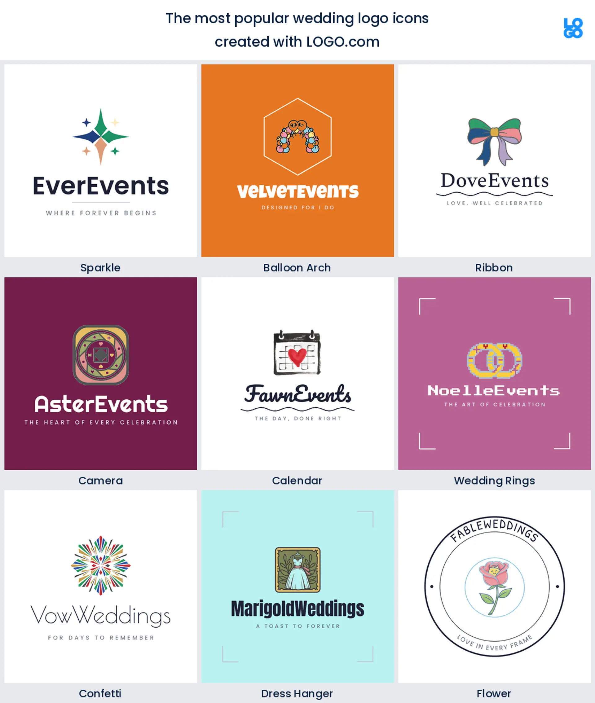 The nine most popular wedding logo icons couples choose on LOGO.com
