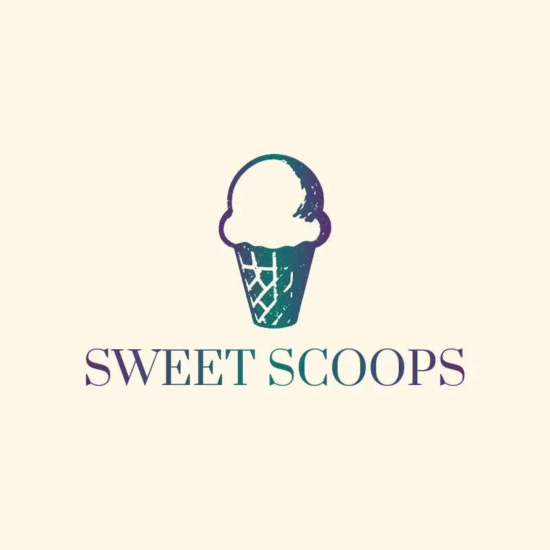 The ice cream shop name Sweet Scoops as a branded logo with a single color icon