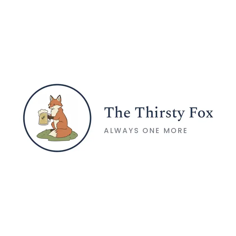 The bar name The Thirsty Fox as a branded logo in an illustration style