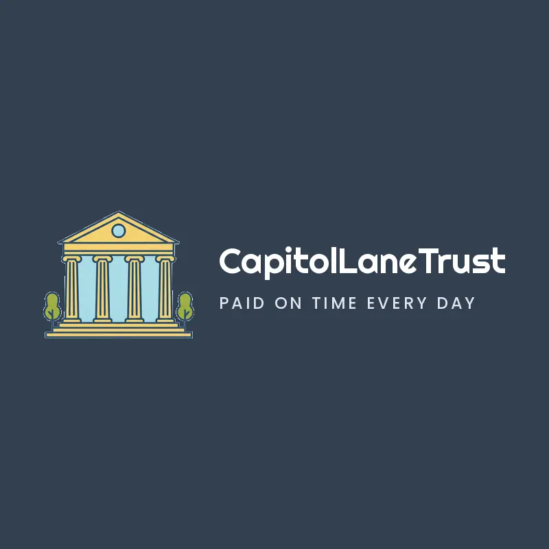 Retro banking logo for CapitolLaneTrust with a columned finance building on slate