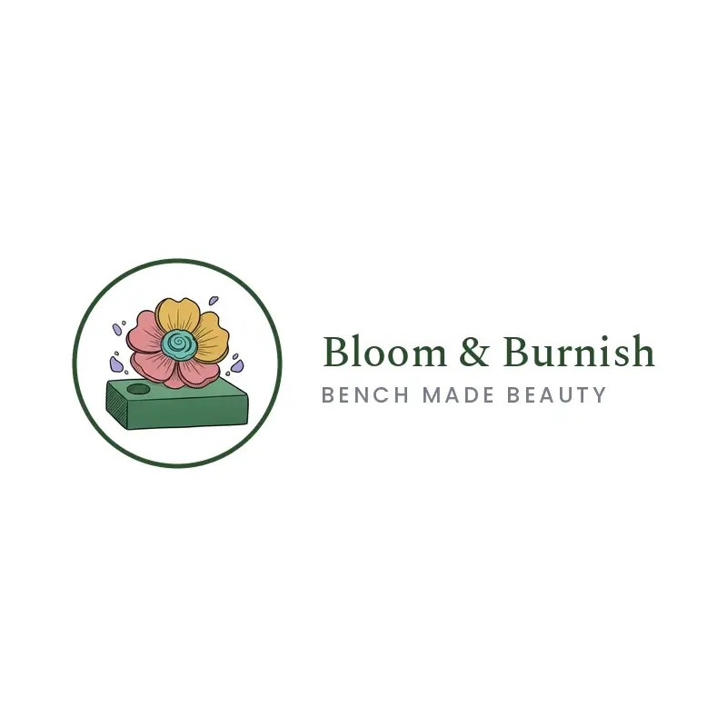 The jewelry name Bloom & Burnish as a branded logo in a illustration style