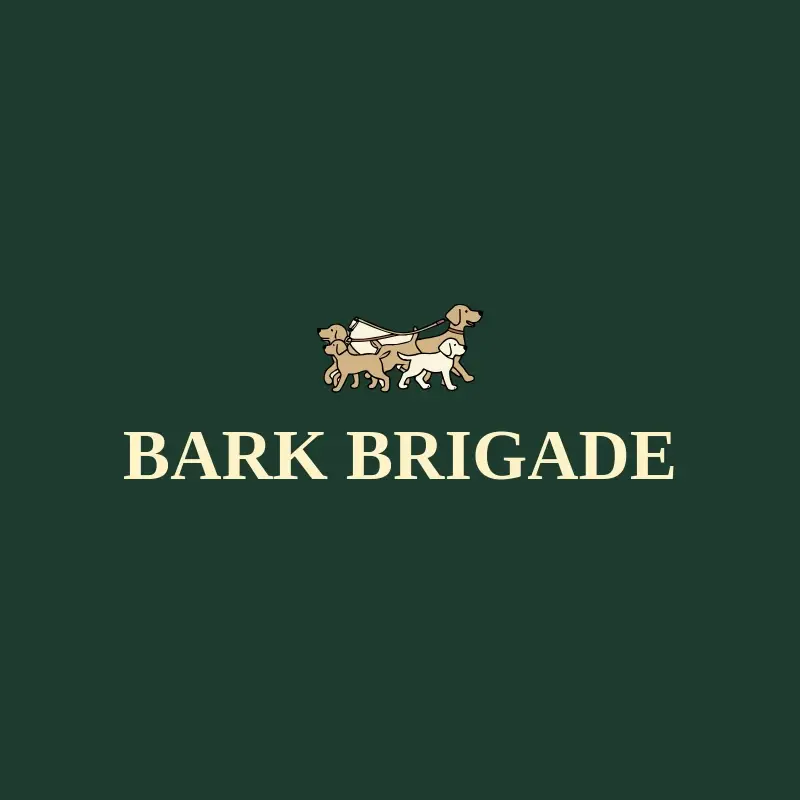 The dog walking business name Bark Brigade as a branded logo with a color icon