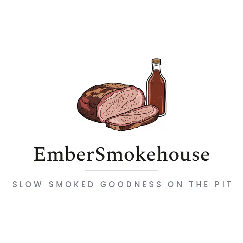 An illustrated smoked brisket and barbecue sauce logo on a white background.